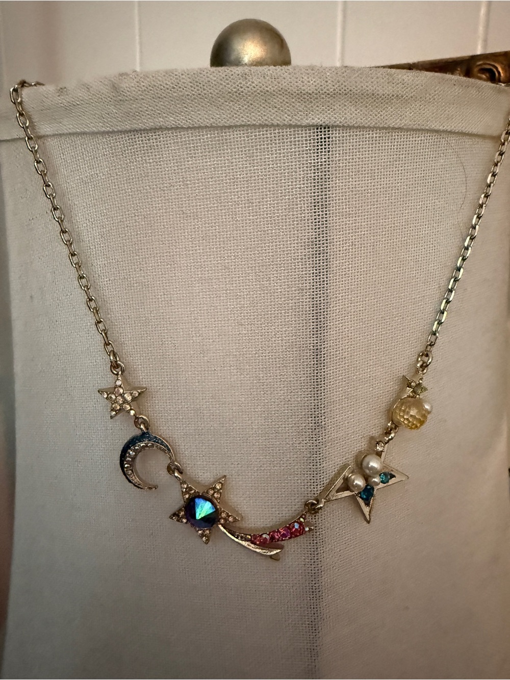 Betsey Johnson Gold-Tone Celestial Necklace with Blue, Pink & Clear Accents
